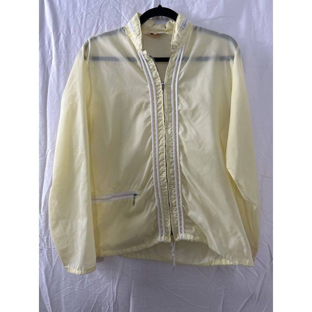 VTG Nylon Yellow Windbreaker Jacket Hat Hood Womens XL Burgess Mfg Inc USA Flaws